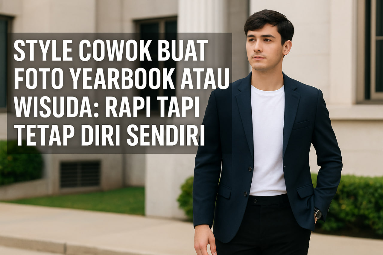 style cowok buat foto yearbook atau wisuda yang rapi tapi tetap muda dan santai