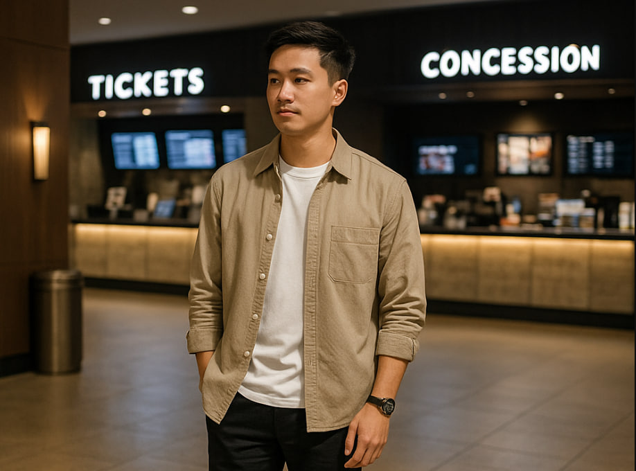 outfit cowok buat nonton di bioskop yang clean dan tetap ganteng