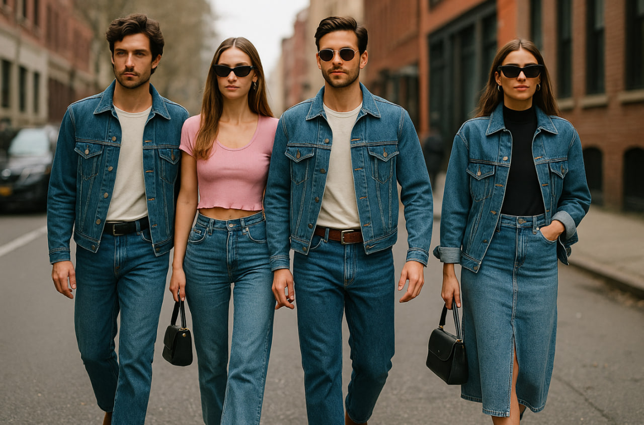 retro denim 2025 pria dan wanita memakai jeans klasik bergaya global