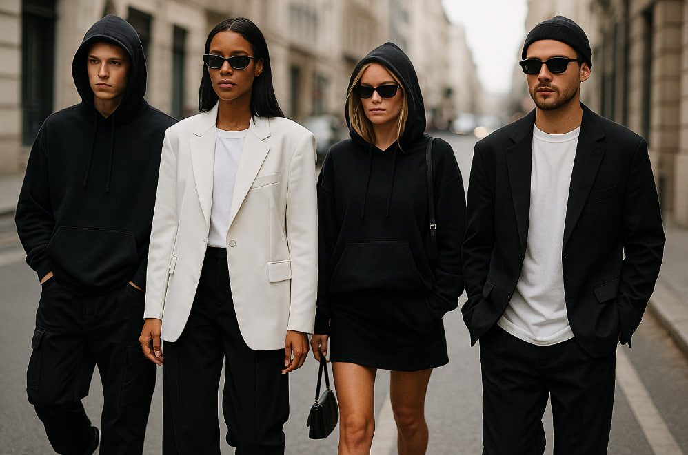 monochrome streetwear 2025 pria dan wanita bergaya hitam putih modern