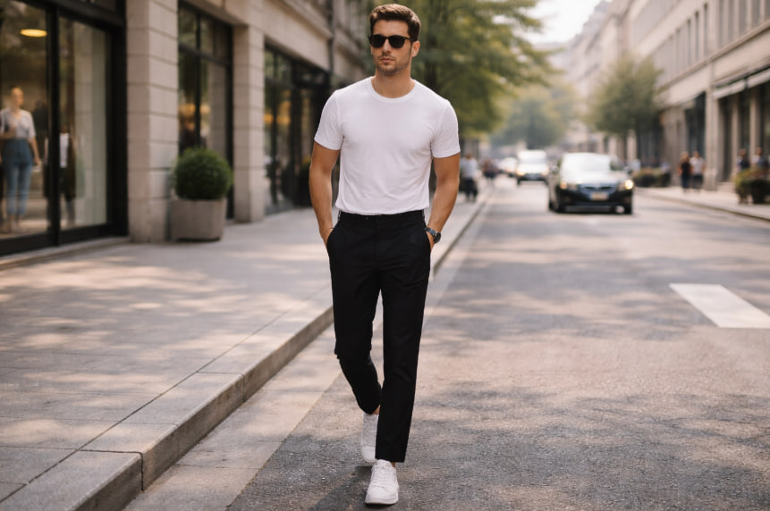 OOTD Korea style wanita dengan outfit oversized warna pastel di jalan kota modern